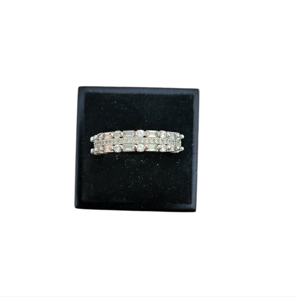 Size 9.5 Silver Toned Cubic Zirconia Multi-Row Stackable Ring